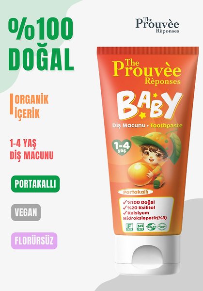 The Prouvee Reponses %100 Doğal Organik Bebek ve Çocuk Portakallı Diş Macunu 50 ml (Florürsüz)