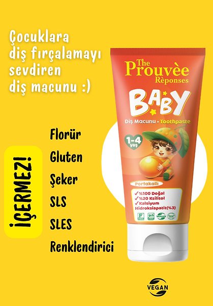 The Prouvee Reponses %100 Doğal Organik Bebek ve Çocuk Portakallı Diş Macunu 50 ml (Florürsüz)