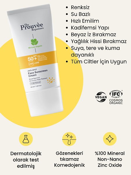 The Prouvee Reponses Leke Karşıtı Yüz Güneş Kremi 50+SPF 40ml