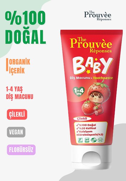 The Prouvee Reponses %100 Doğal Organik Bebek ve Çocuk Çilekli Diş Macunu 50 ml (Florürsüz)