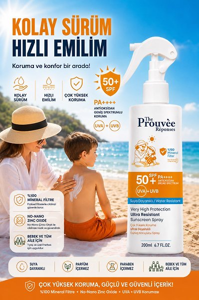 The Prouvee Reponses %100 Mineral Filtreli 50+Spf Güneş Kremi Uva+Uvb Suya Dayanıklı 200ML