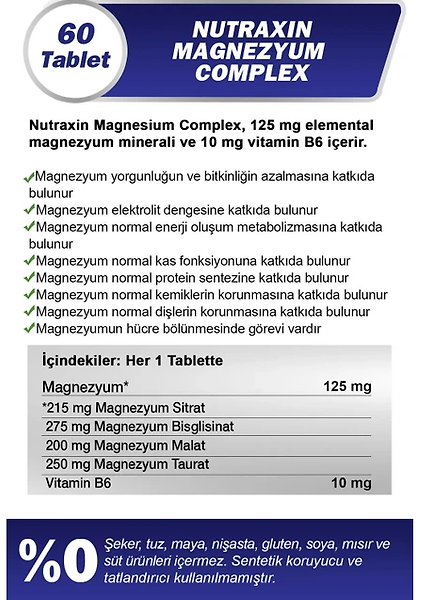 Nutraxin Magnesium Complex +Vitamin B6 60 Tablet
