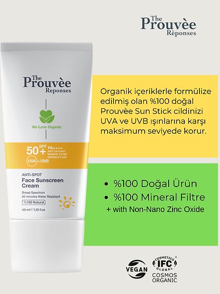 The Prouvee Reponses Leke Karşıtı Yüz Güneş Kremi 50+SPF 40ml