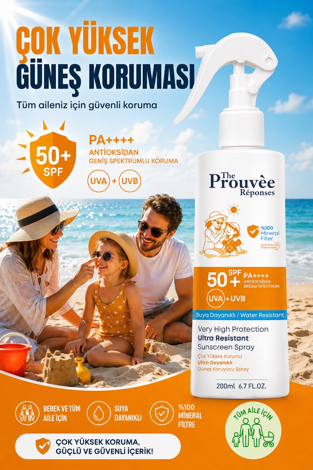 %100 Mineral Filtre 50+Spf Güneş Kremi Uva+Uvb Suya Dayanıklı 200ML