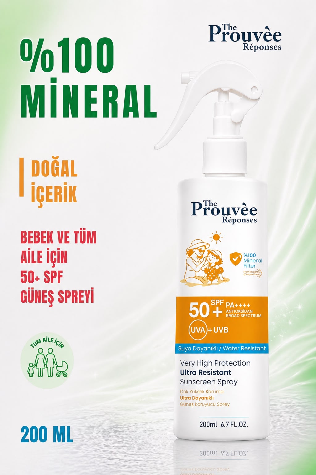 %100 Mineral Filtre 50+Spf Güneş Kremi Uva+Uvb Suya Dayanıklı 200ML